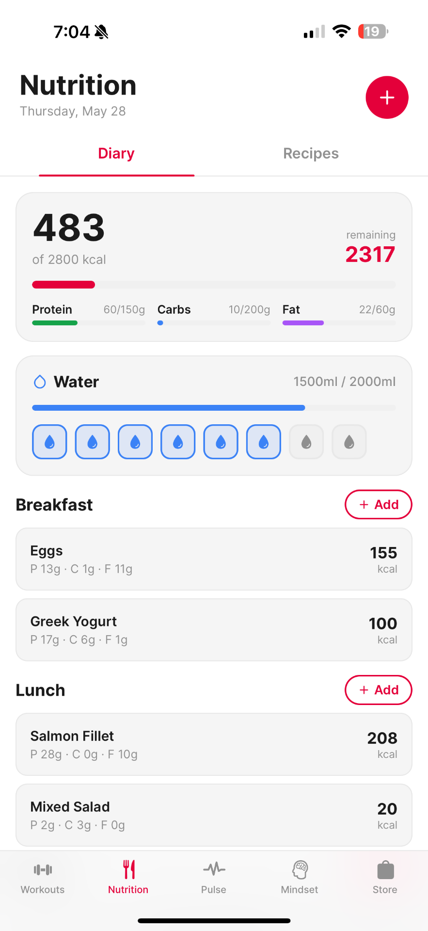 Pulse app — Nutrition diary with calorie and macro tracking